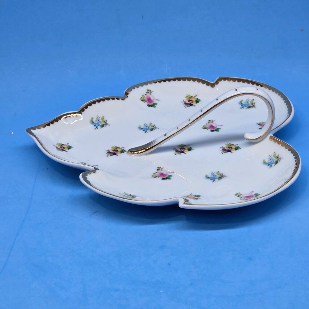 I Godinger And Company 8" X 7" Leaf Shaped Ceramic Rosebud Serving Tray VGC